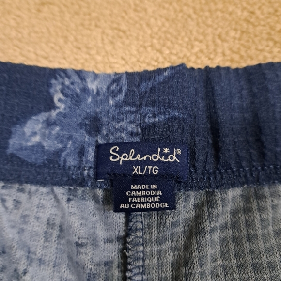 Splendid 2 Piece Pajama Set Blue Floral Top And Pant Size XL Waffle Knit NWOT - Picture 11 of 13